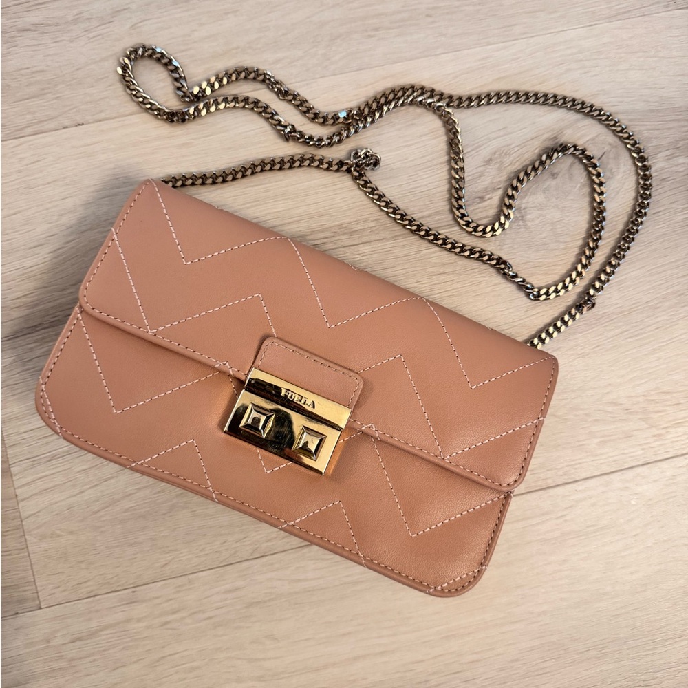 Furla Beige Quilted Crossbody Bag